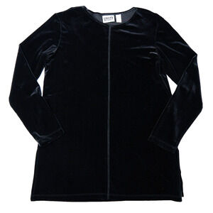 Chico’s Women’s Size 0 XS Black Velvet Stretch Top Round Neck Long Sleeve Slit